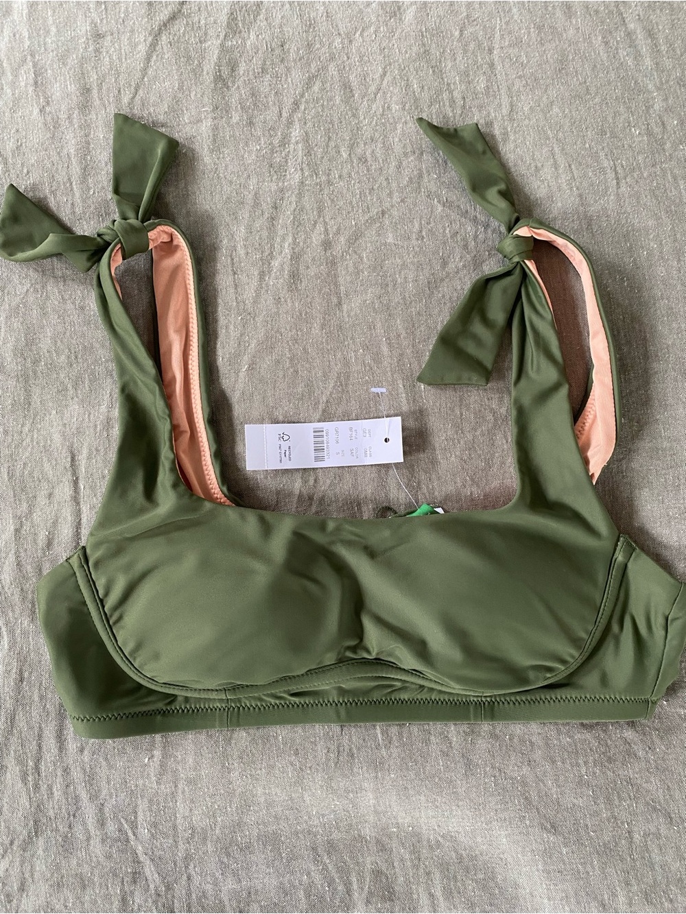 NWT J. Crew Tie-Shoulder Bikini Top, size small.